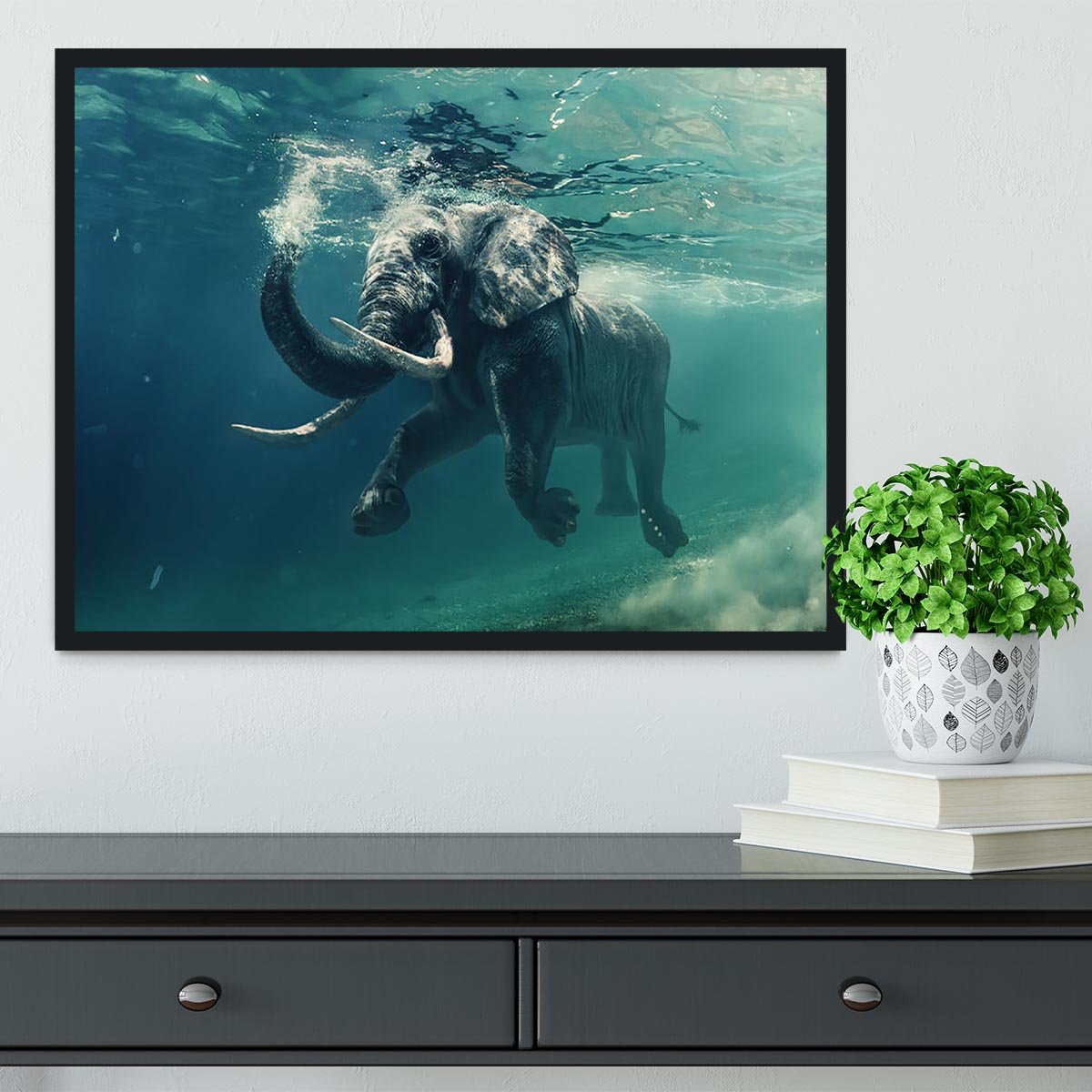 Swimming Elephant Underwater Framed Print - Canvas Art Rocks - 2