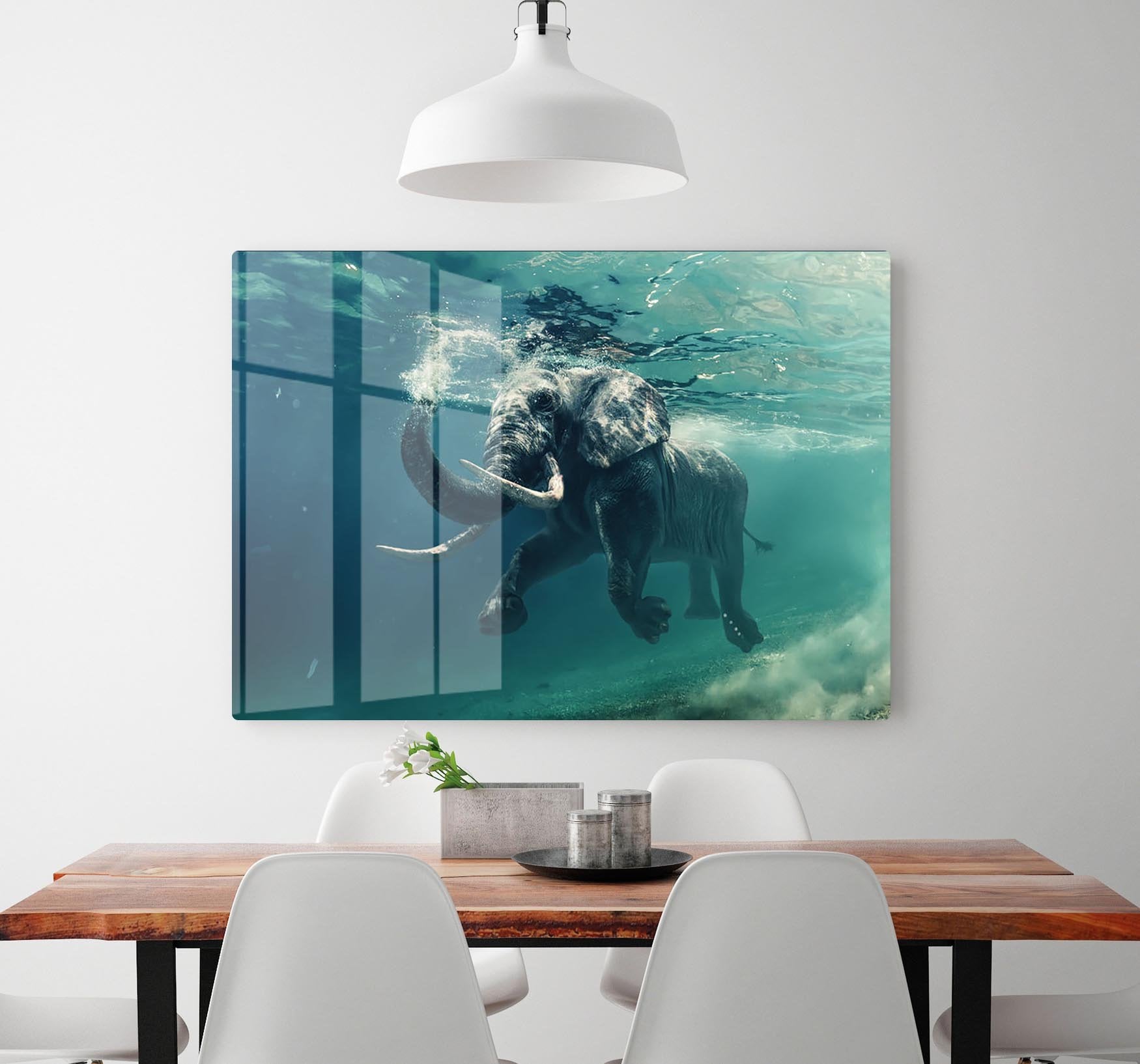 Swimming Elephant Underwater HD Metal Print - Canvas Art Rocks - 2