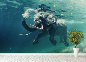 Swimming Elephant Underwater Wall Mural Wallpaper - Canvas Art Rocks - 4
