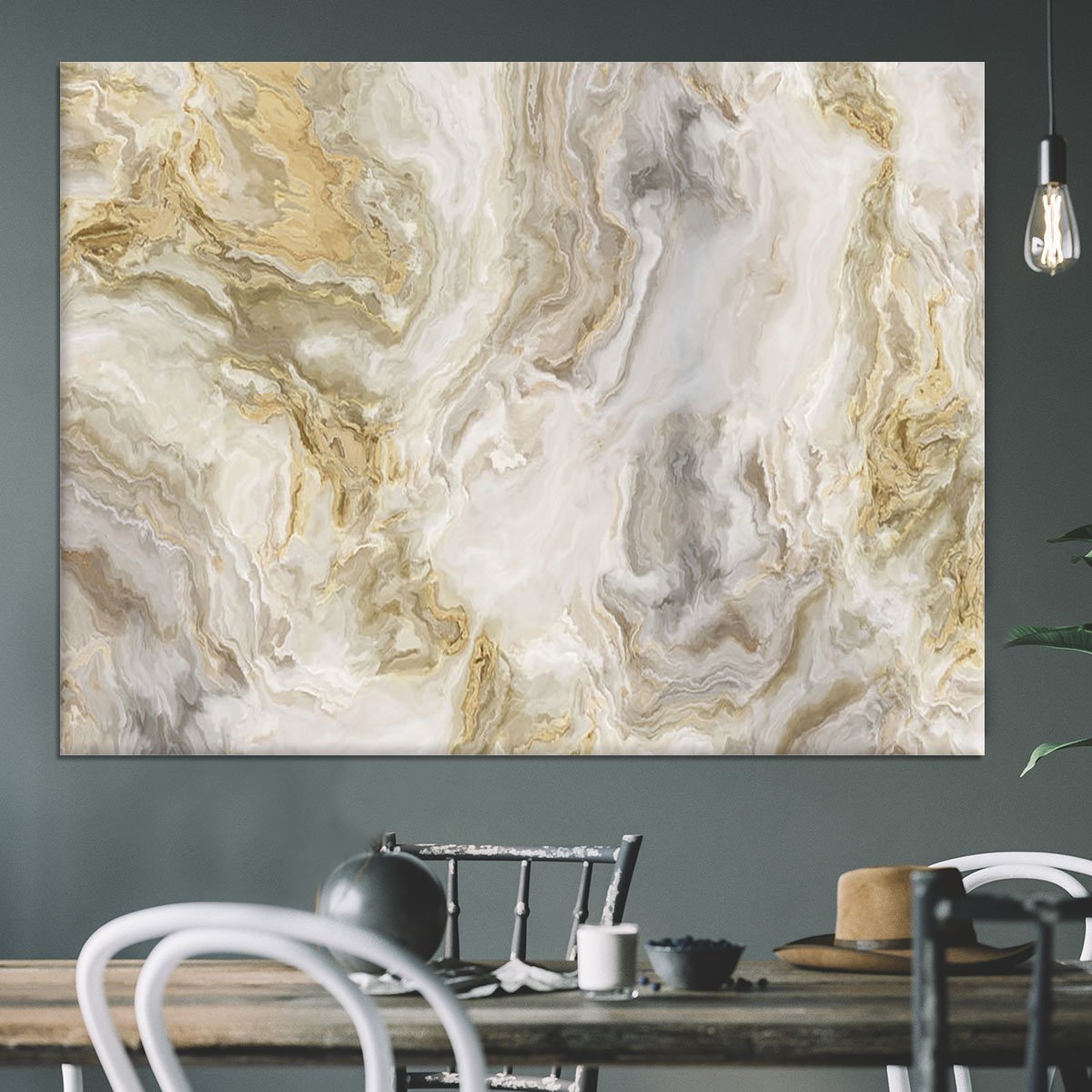 Swirled White Grey and Gold Marble Canvas Print or Poster