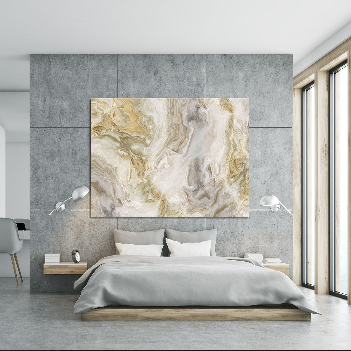 Swirled White Grey and Gold Marble Canvas Print or Poster