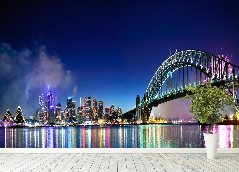 Sydney Harbour NYE Fireworks Wall Mural Wallpaper - Canvas Art Rocks - 4