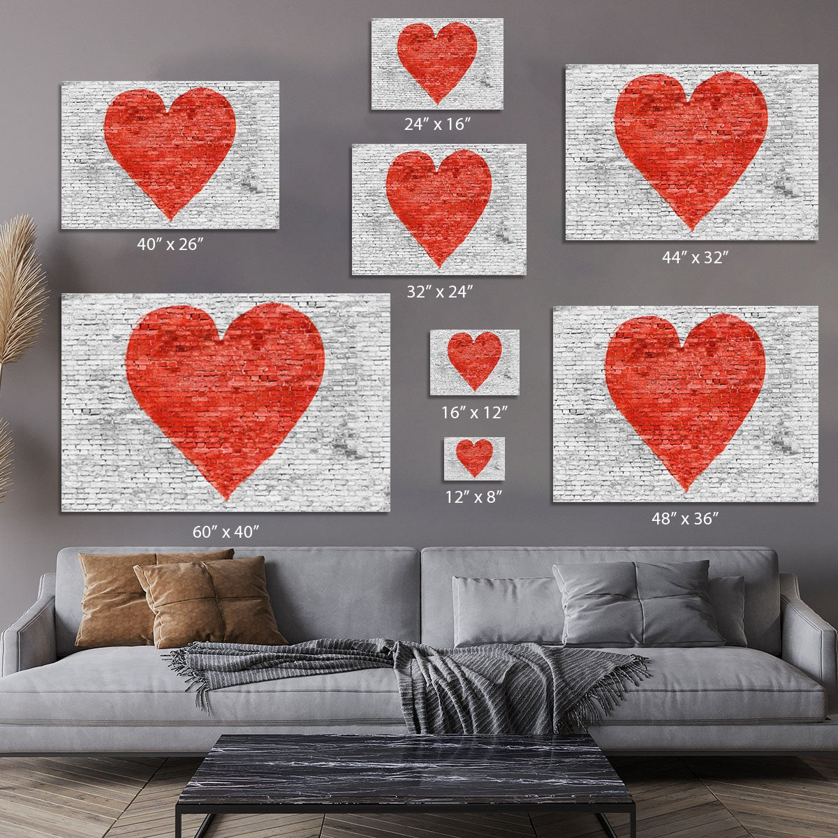 Symbol of love painted on white brick Canvas Print or Poster
