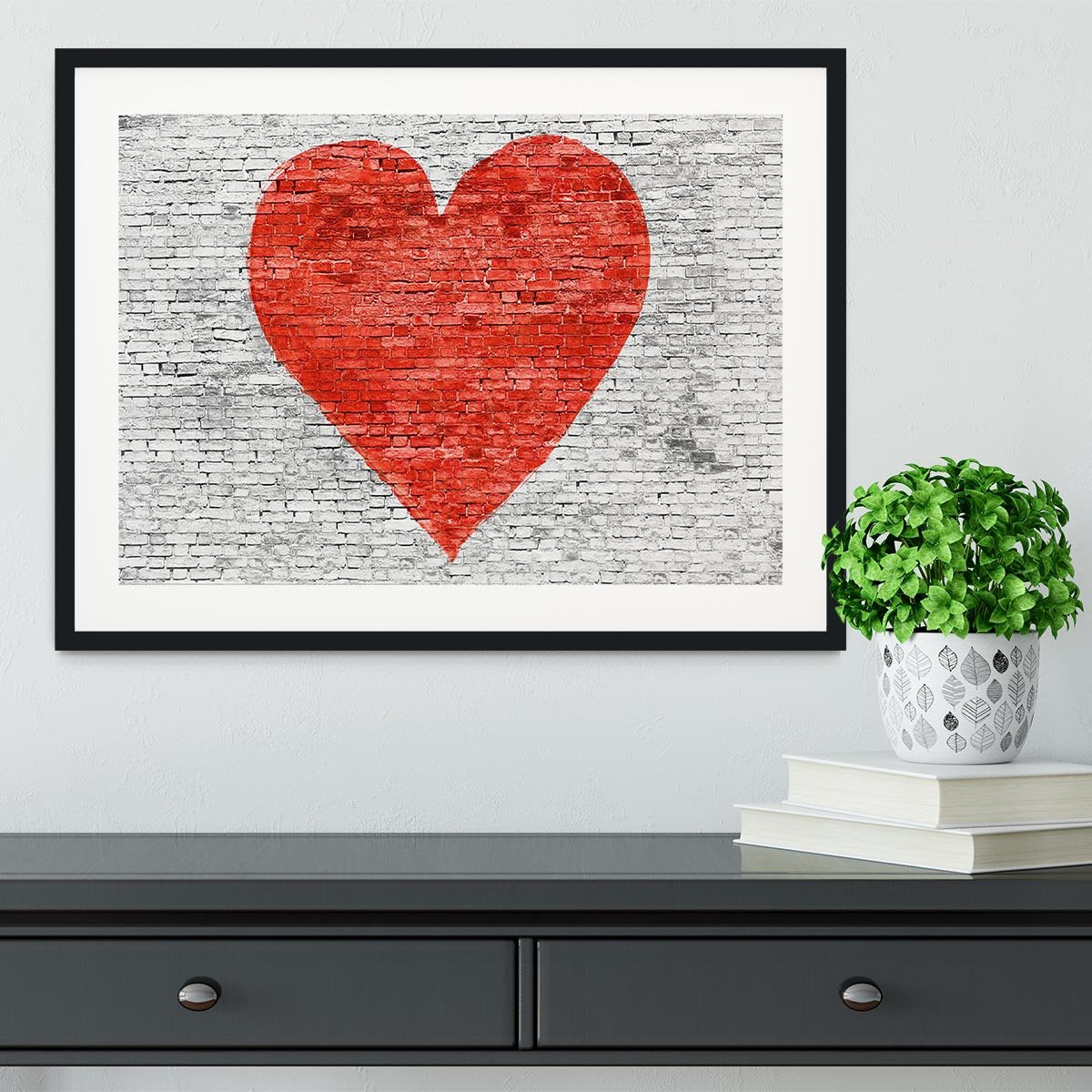 Symbol of love painted on white brick Framed Print - Canvas Art Rocks - 1