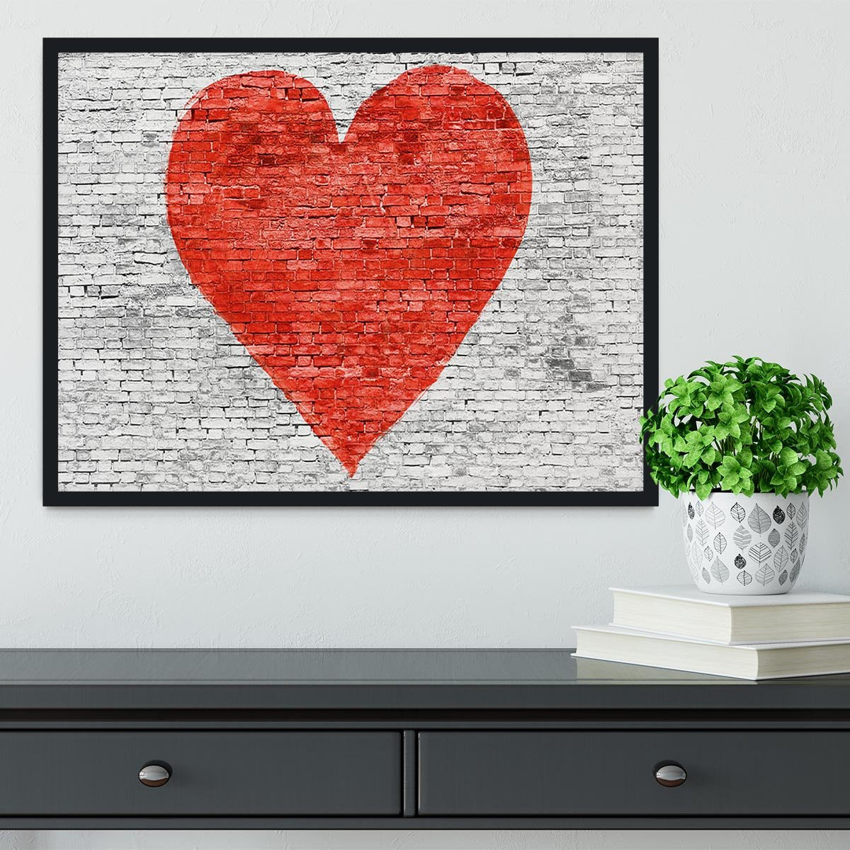 Symbol of love painted on white brick Framed Print - Canvas Art Rocks - 2