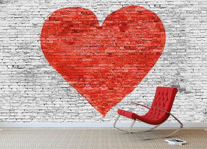 Symbol of love painted on white brick Wall Mural Wallpaper - Canvas Art Rocks - 2
