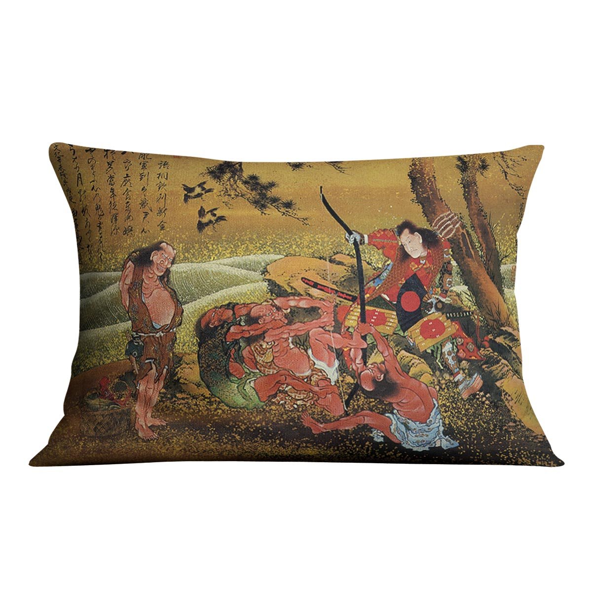 Tametomo and the demons by Hokusai Throw Pillow
