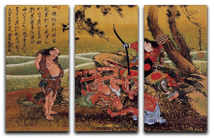 Tametomo on Demon island by Hokusai 3 Split Panel Canvas Print - Canvas Art Rocks - 1