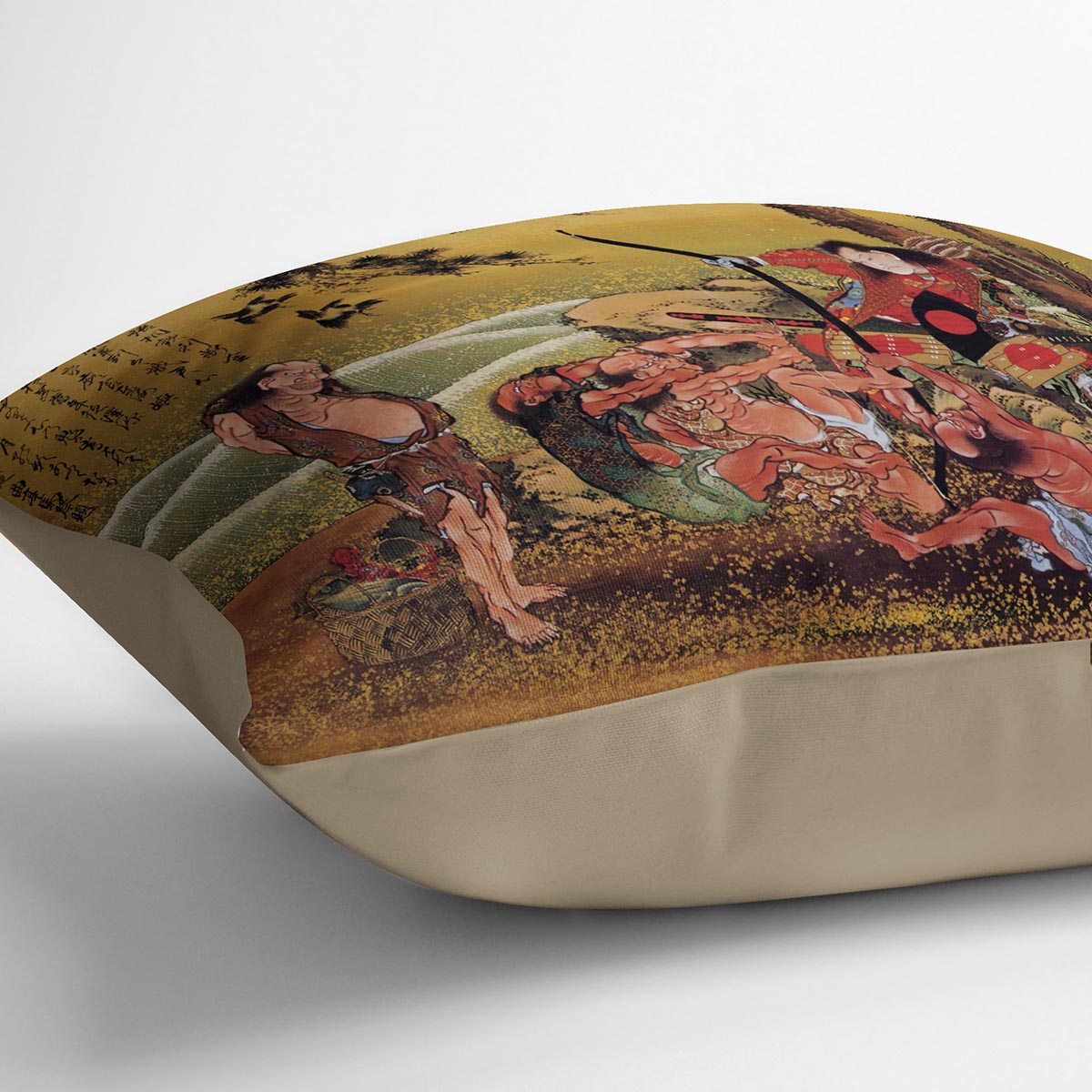 Tametomo on Demon island by Hokusai Cushion