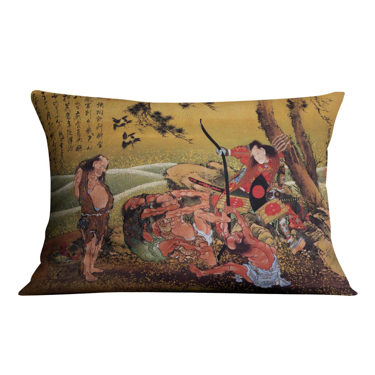 Tametomo on Demon island by Hokusai Cushion