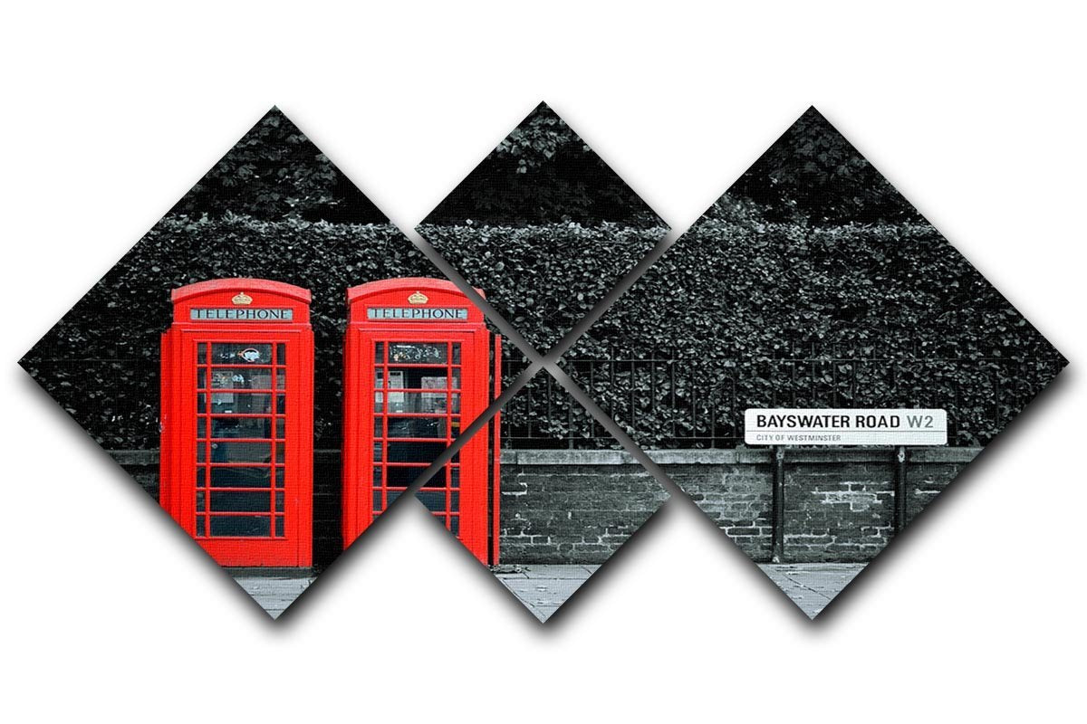 Telephone box in London street 4 Square Multi Panel Canvas  - Canvas Art Rocks - 1