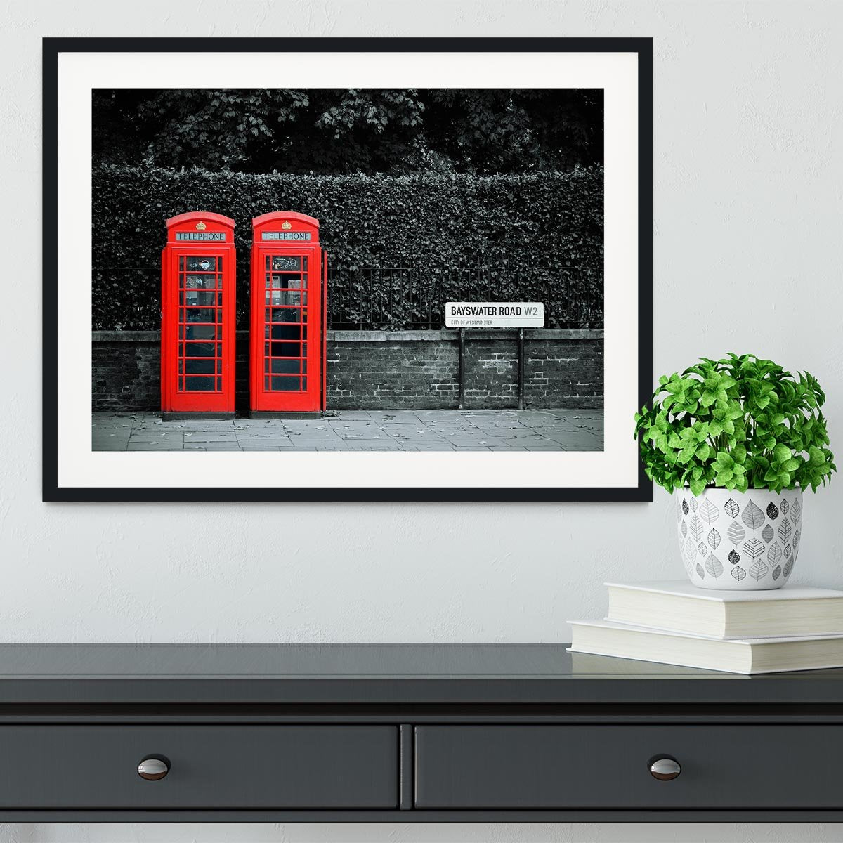Telephone box in London street Framed Print - Canvas Art Rocks - 1