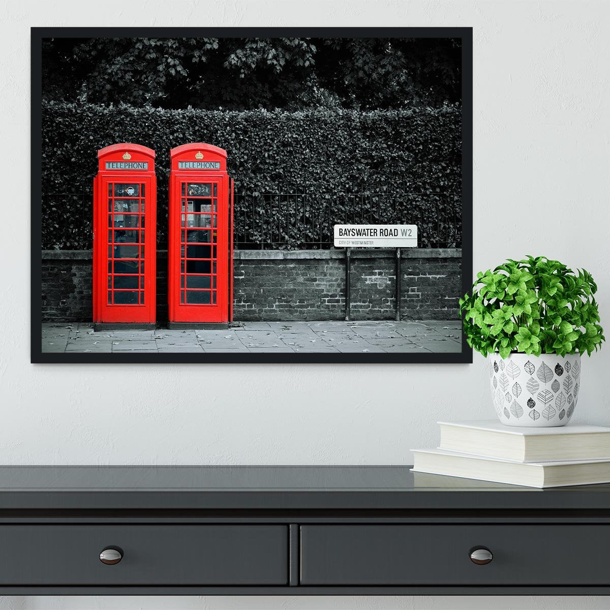 Telephone box in London street Framed Print - Canvas Art Rocks - 2