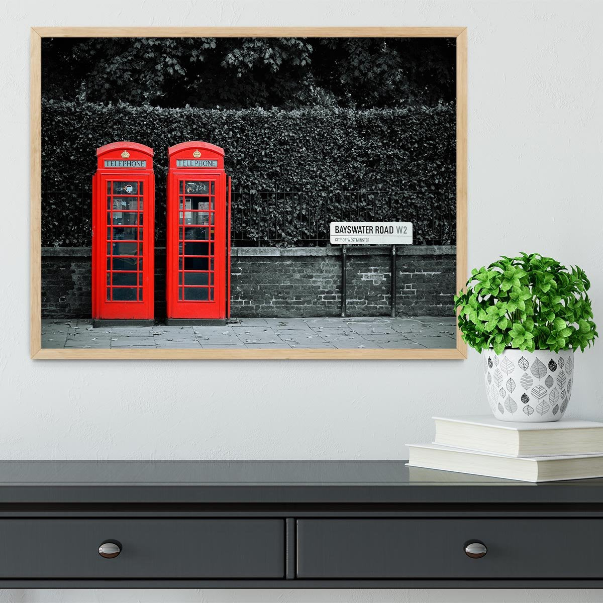 Telephone box in London street Framed Print - Canvas Art Rocks - 4