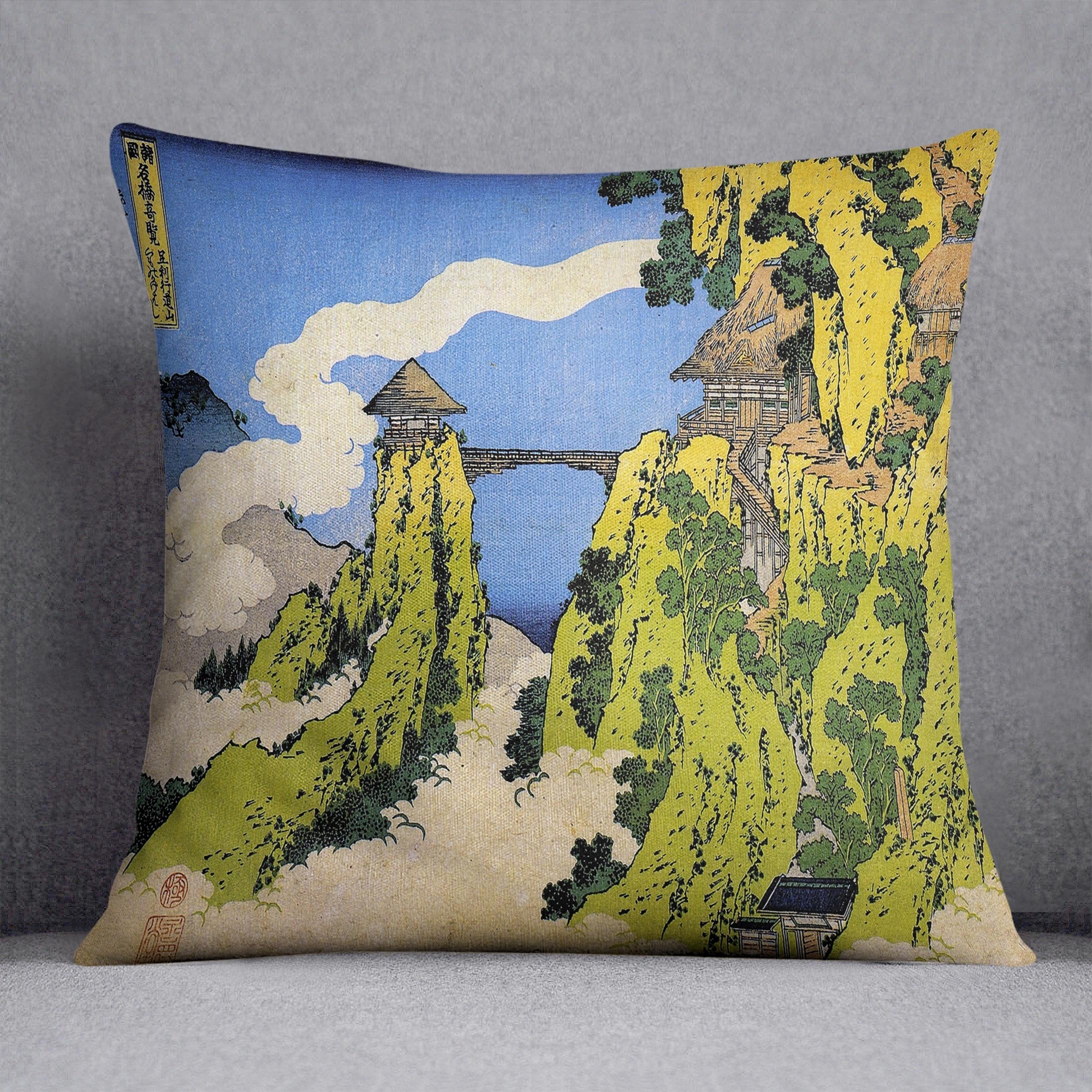 Temple bridge by Hokusai Throw Pillow