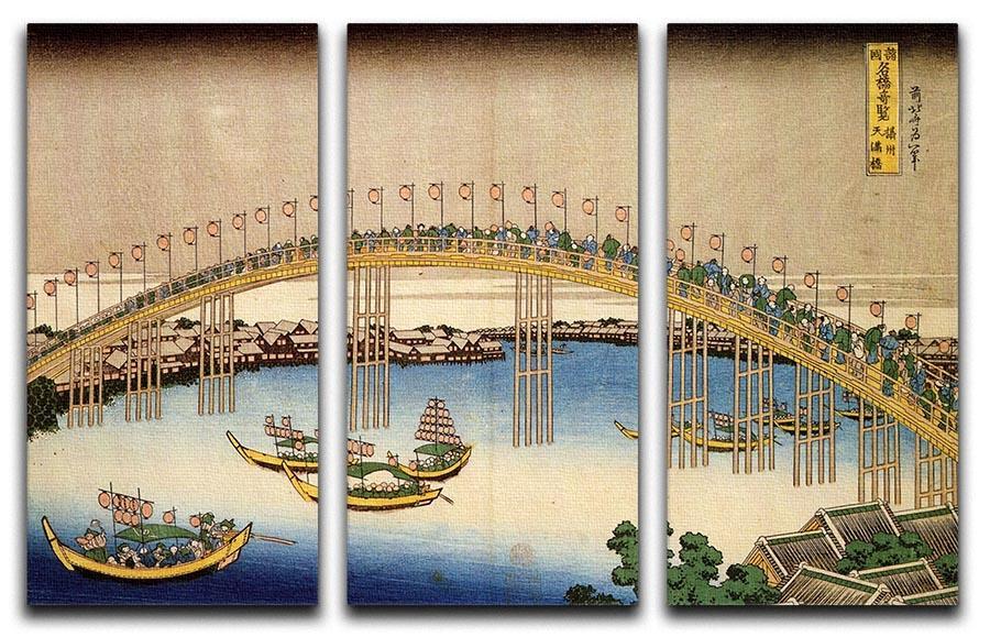 Tenma bridge by Hokusai 3 Split Panel Canvas Print - Canvas Art Rocks - 1
