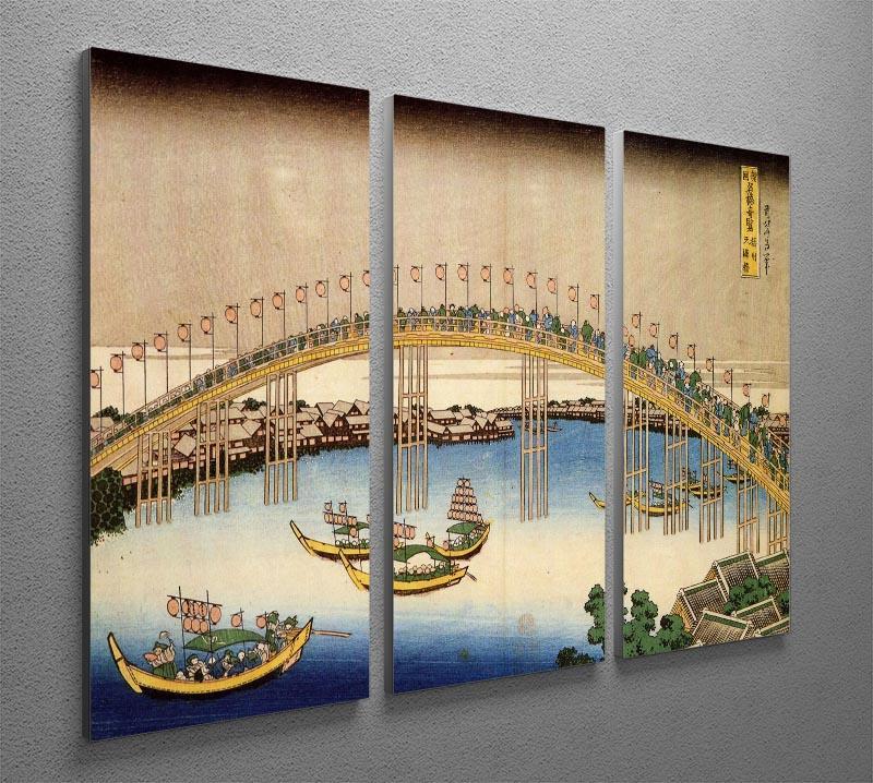 Tenma bridge by Hokusai 3 Split Panel Canvas Print - Canvas Art Rocks - 2