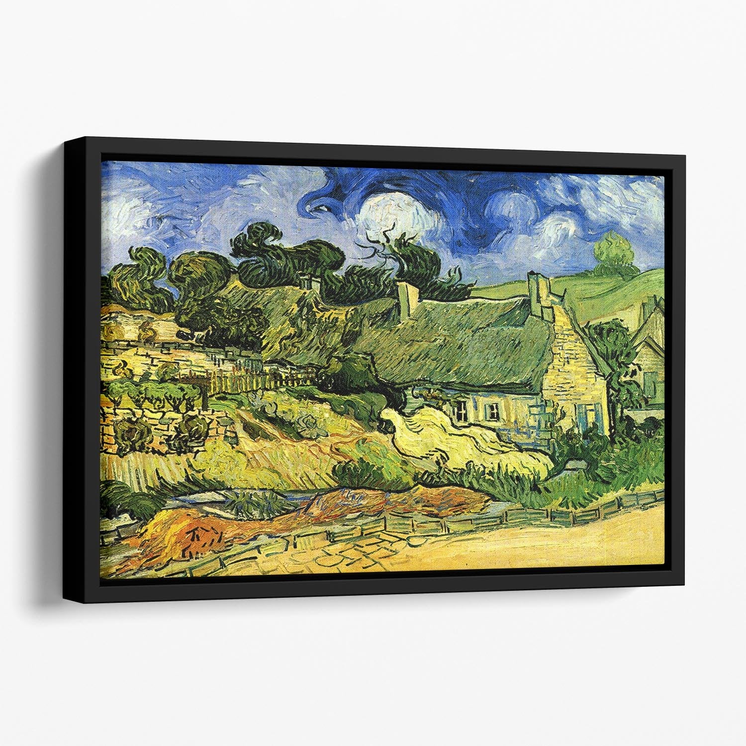 Thatched Cottages at Cordeville by Van Gogh Floating Framed Canvas