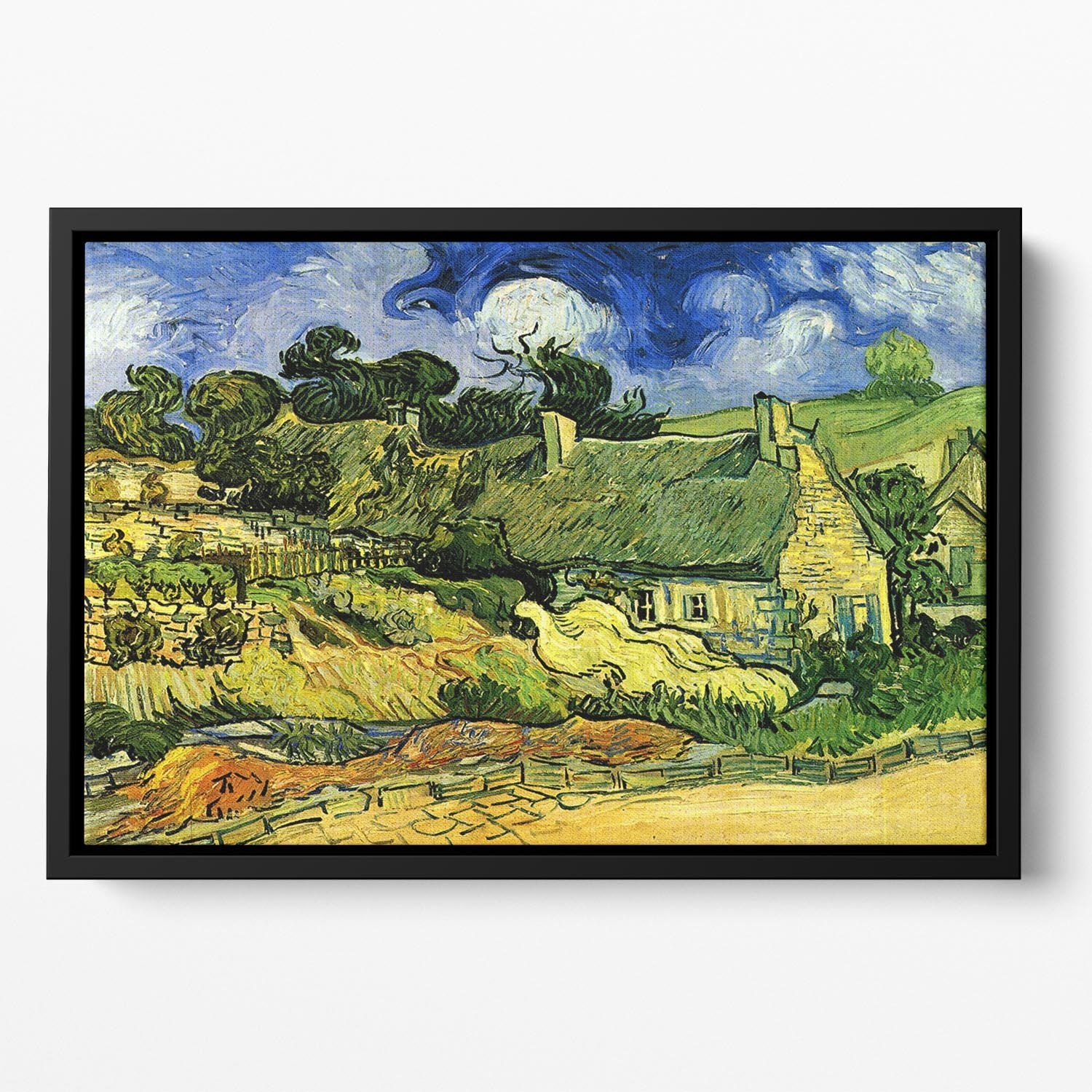 Thatched Cottages at Cordeville by Van Gogh Floating Framed Canvas