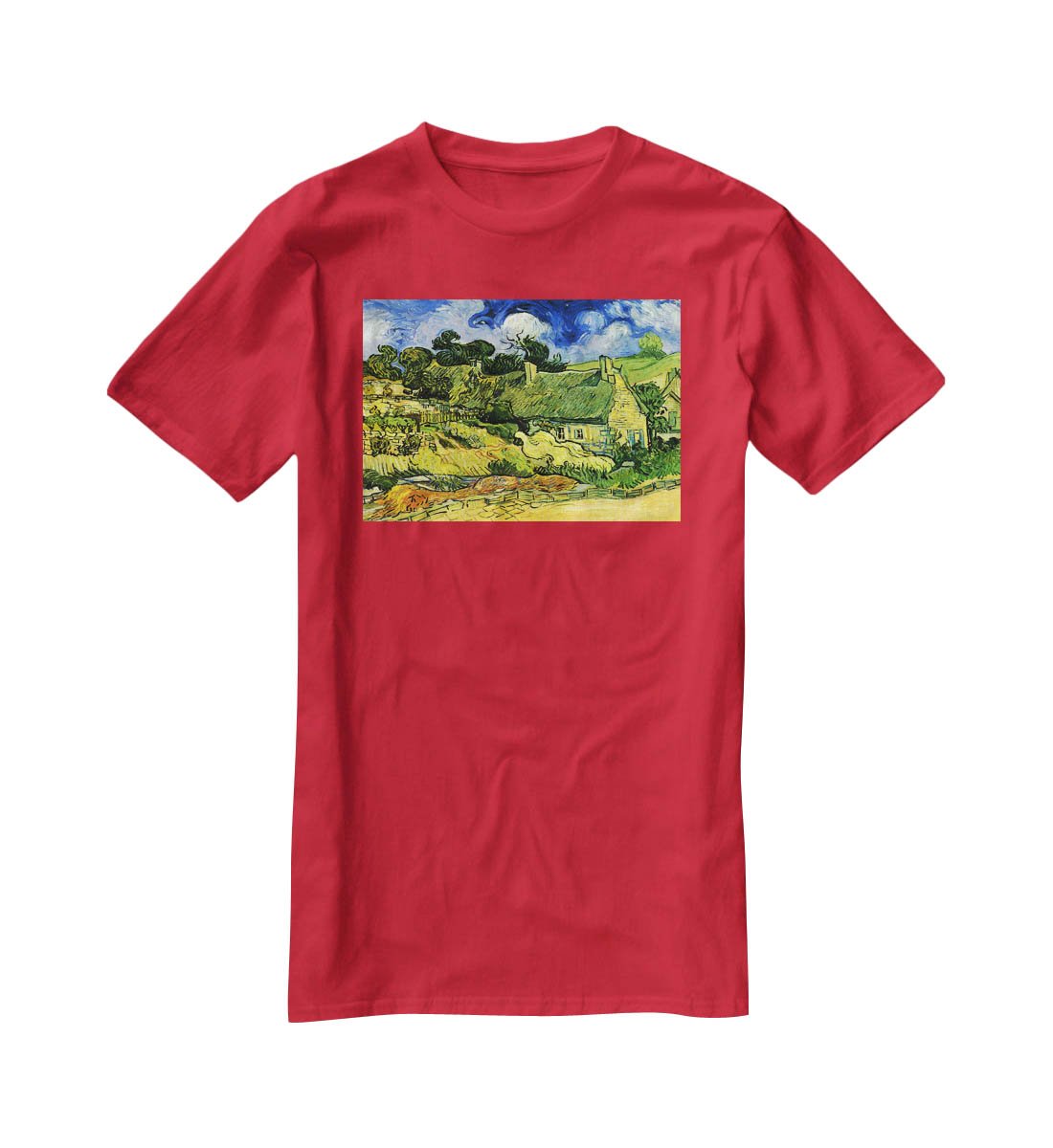 Thatched Cottages at Cordeville by Van Gogh T-Shirt - Canvas Art Rocks - 4