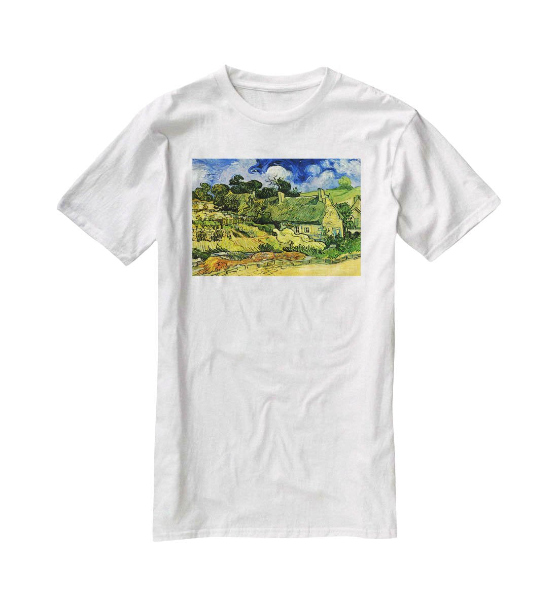 Thatched Cottages at Cordeville by Van Gogh T-Shirt - Canvas Art Rocks - 5