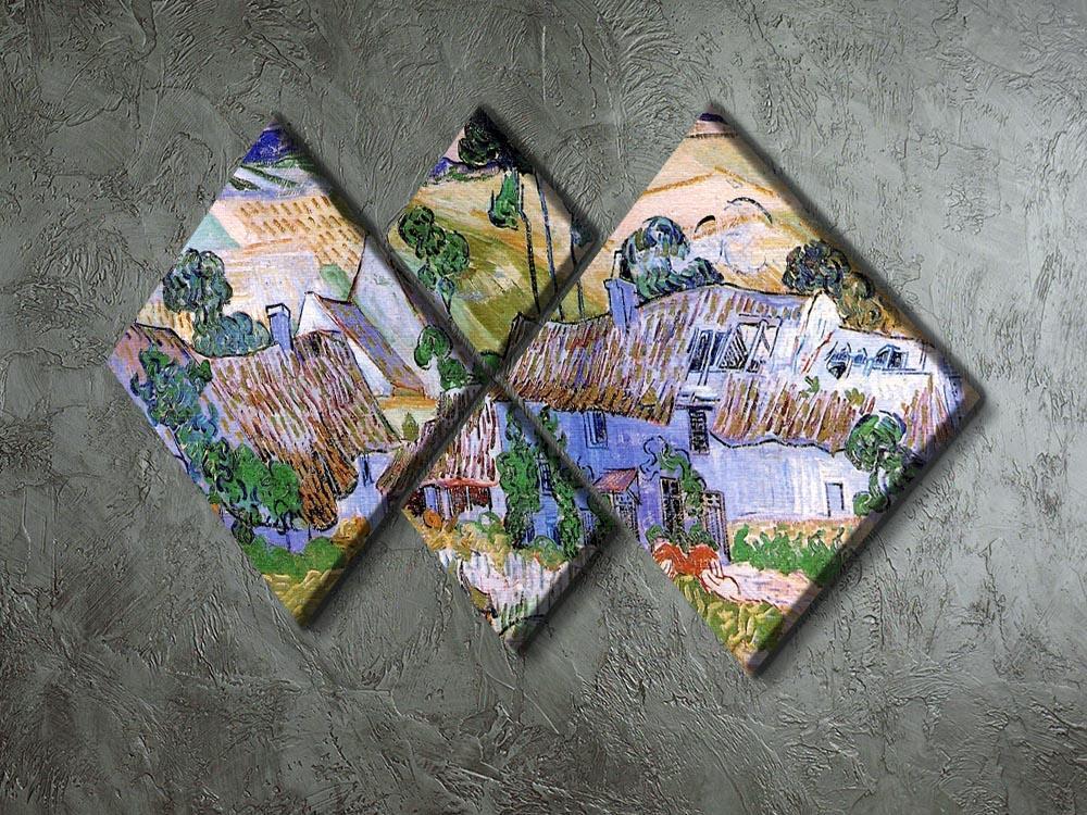 Thatched Cottages by a Hill by Van Gogh 4 Square Multi Panel Canvas - Canvas Art Rocks - 2