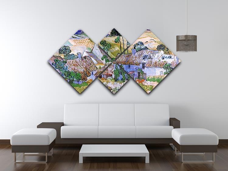 Thatched Cottages by a Hill by Van Gogh 4 Square Multi Panel Canvas - Canvas Art Rocks - 3