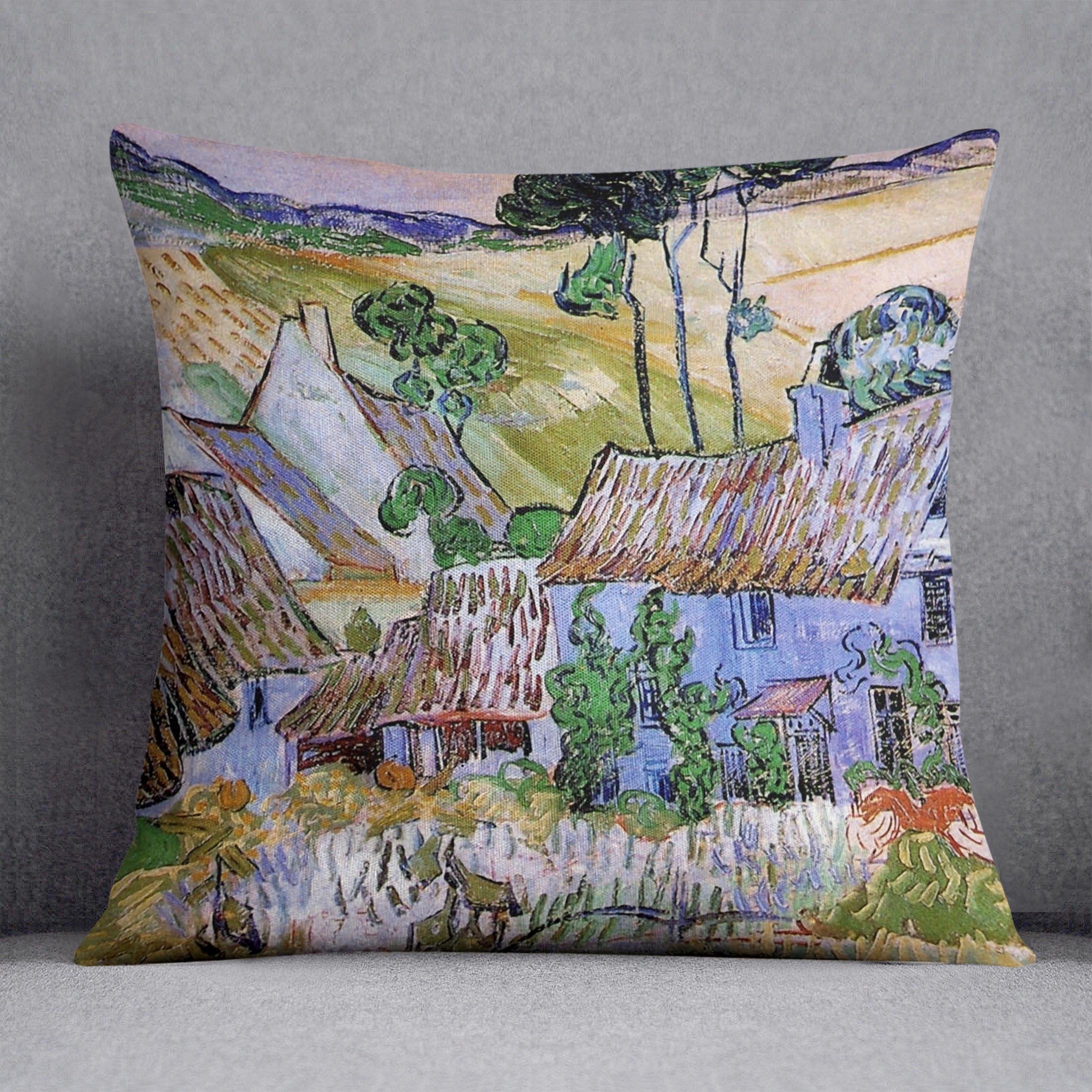Thatched Cottages by a Hill by Van Gogh Throw Pillow
