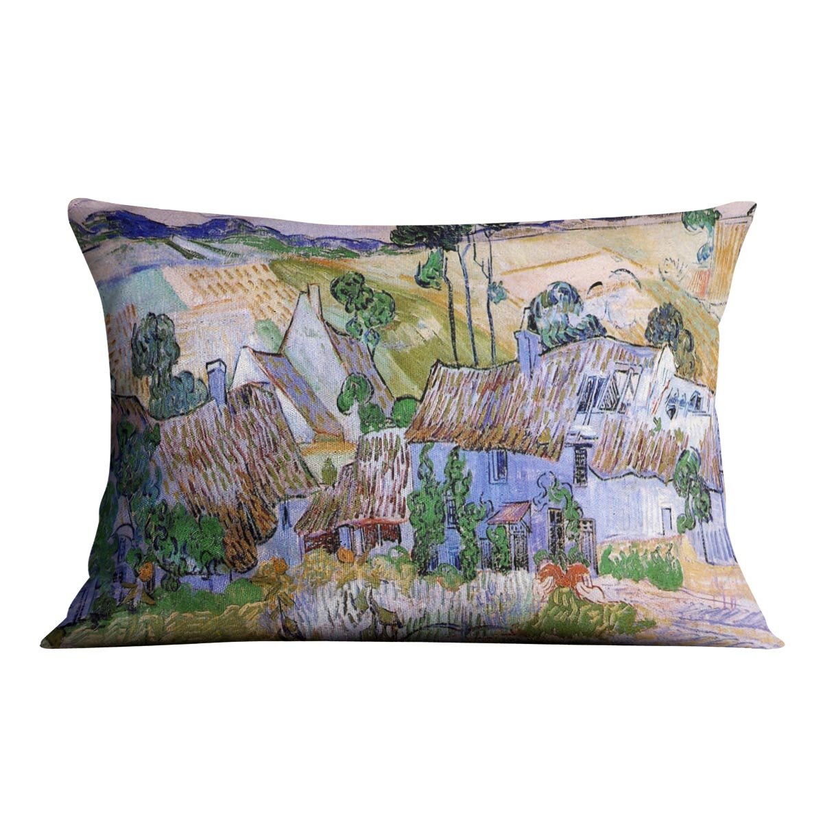 Thatched Cottages by a Hill by Van Gogh Throw Pillow