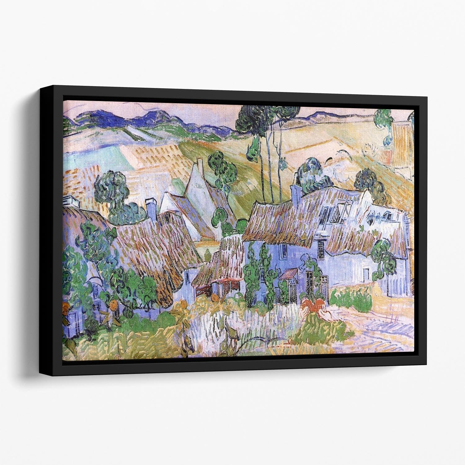 Thatched Cottages by a Hill by Van Gogh Floating Framed Canvas