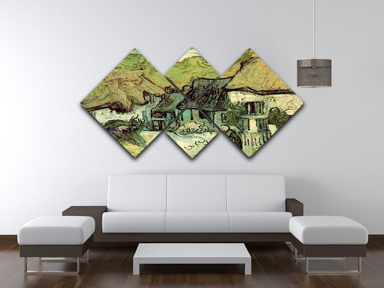 Thatched Cottages in Jorgus by Van Gogh 4 Square Multi Panel Canvas - Canvas Art Rocks - 3