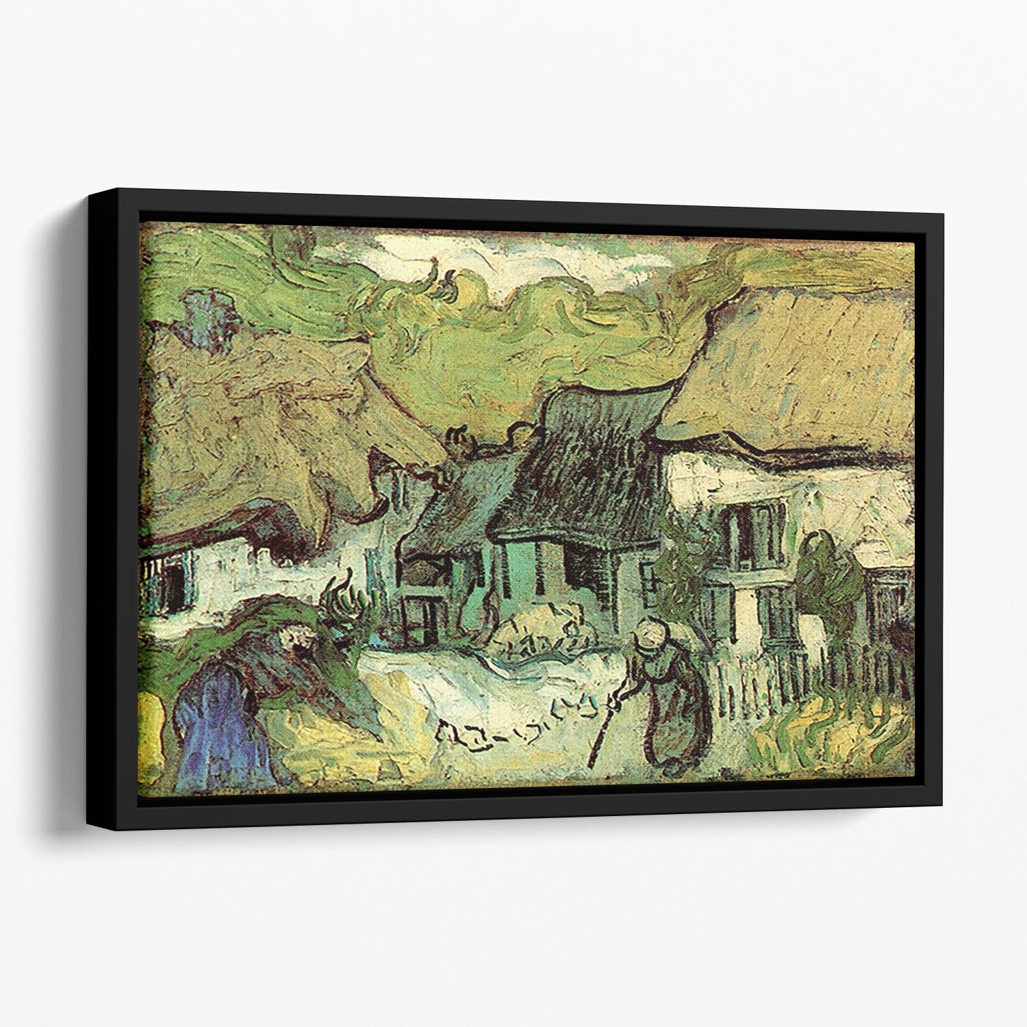 Thatched Cottages in Jorgus by Van Gogh Floating Framed Canvas