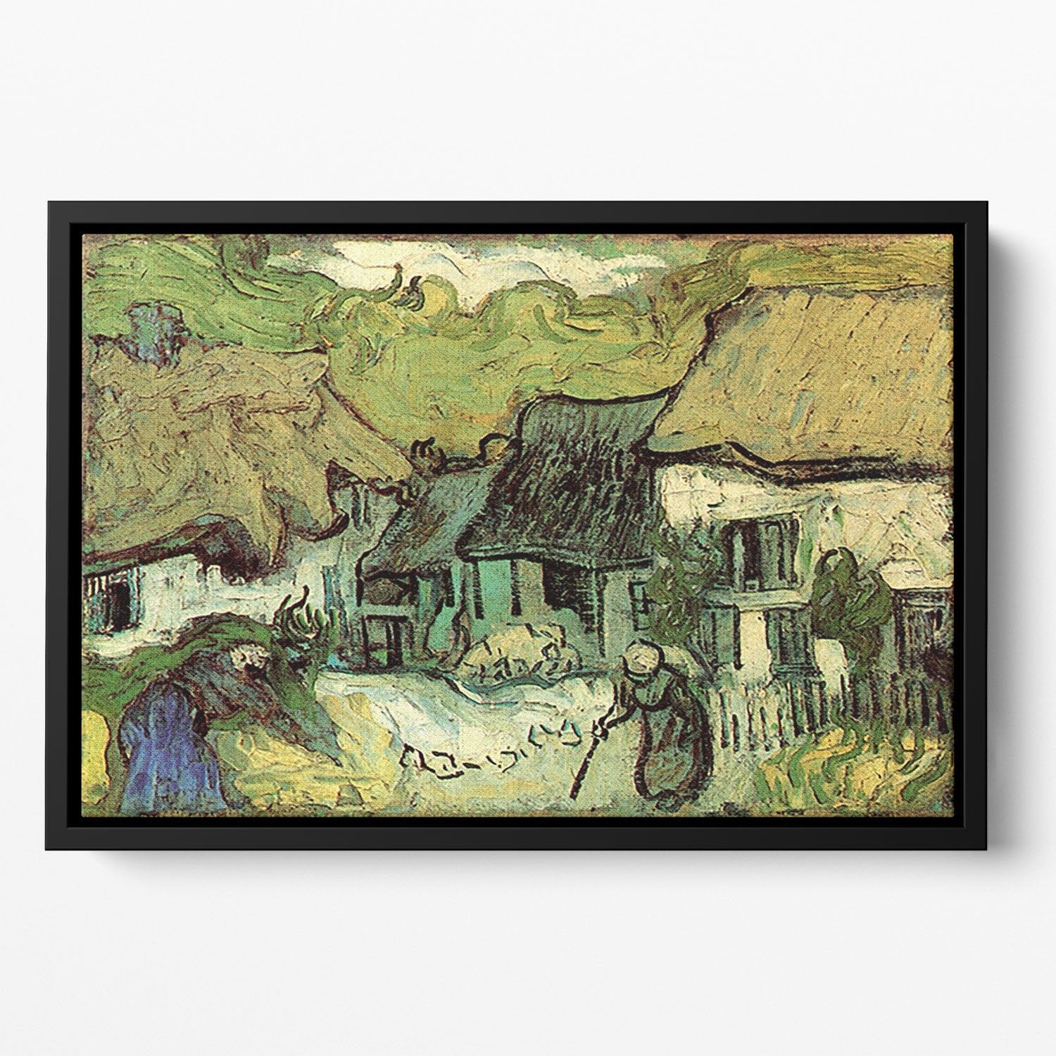 Thatched Cottages in Jorgus by Van Gogh Floating Framed Canvas