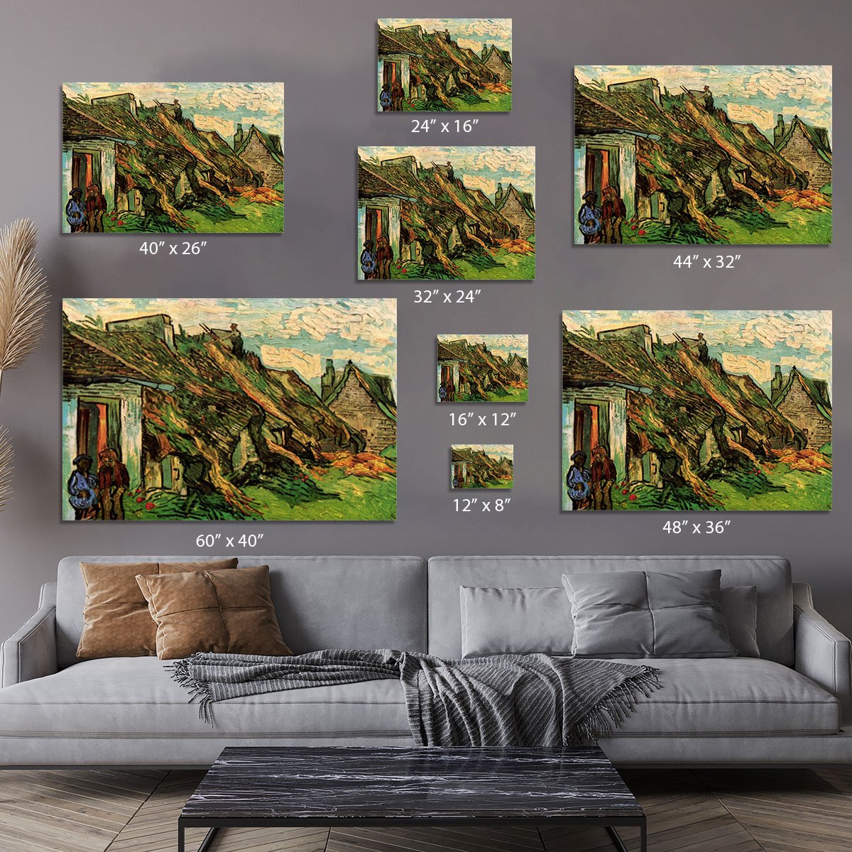 Thatched Sandstone Cottages in Chaponval by Van Gogh Canvas Print or Poster