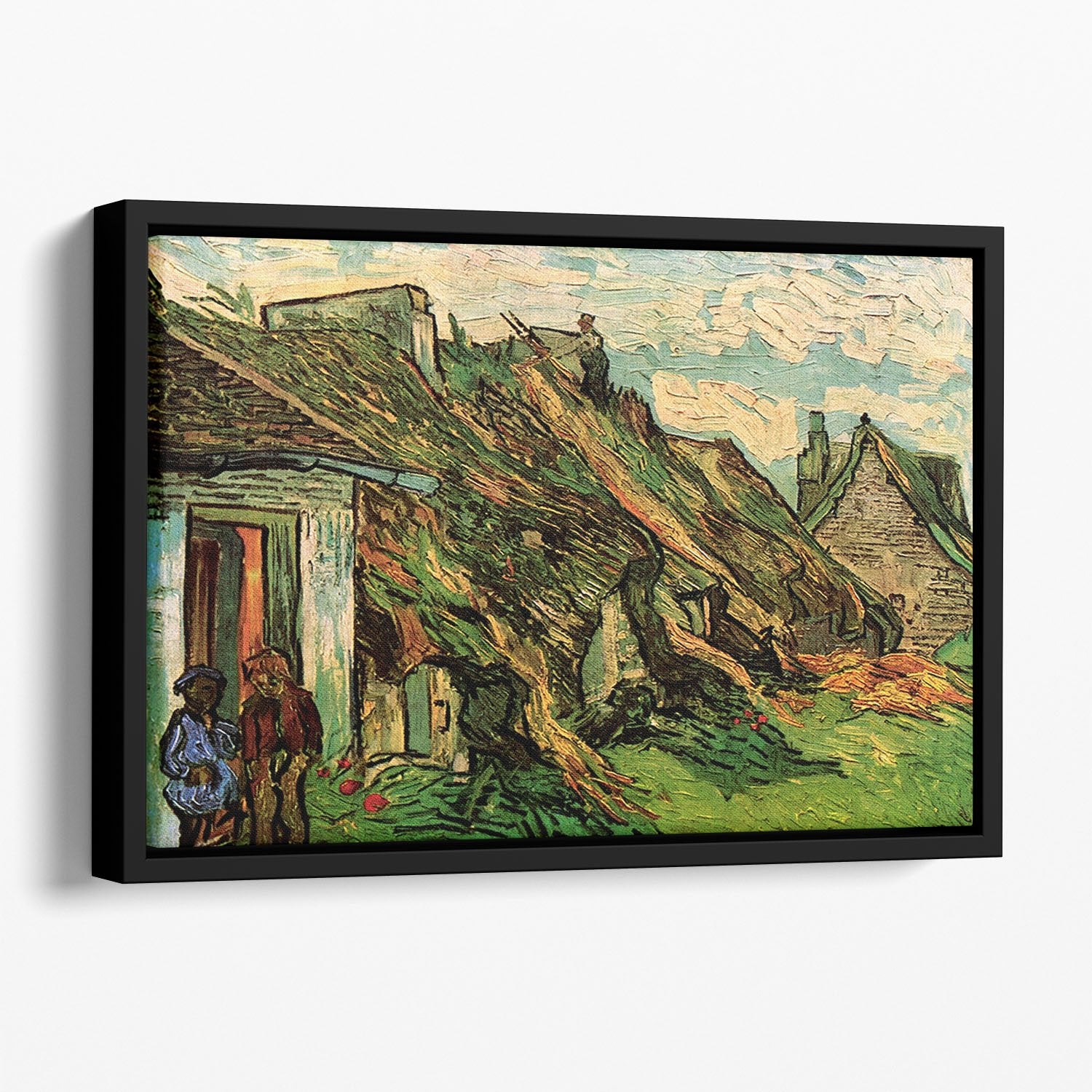 Thatched Sandstone Cottages in Chaponval by Van Gogh Floating Framed Canvas