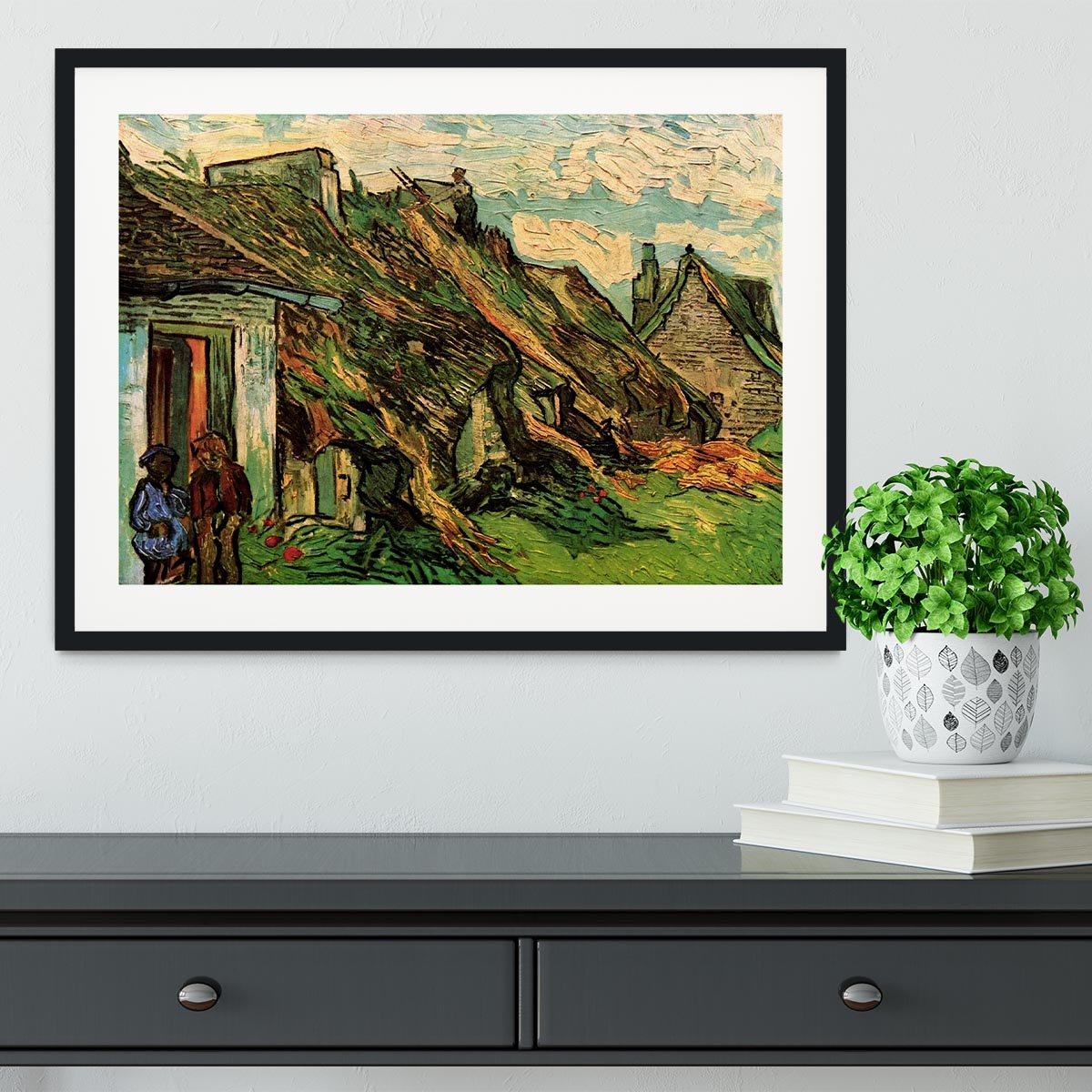 Thatched Sandstone Cottages in Chaponval by Van Gogh Framed Print - Canvas Art Rocks - 1