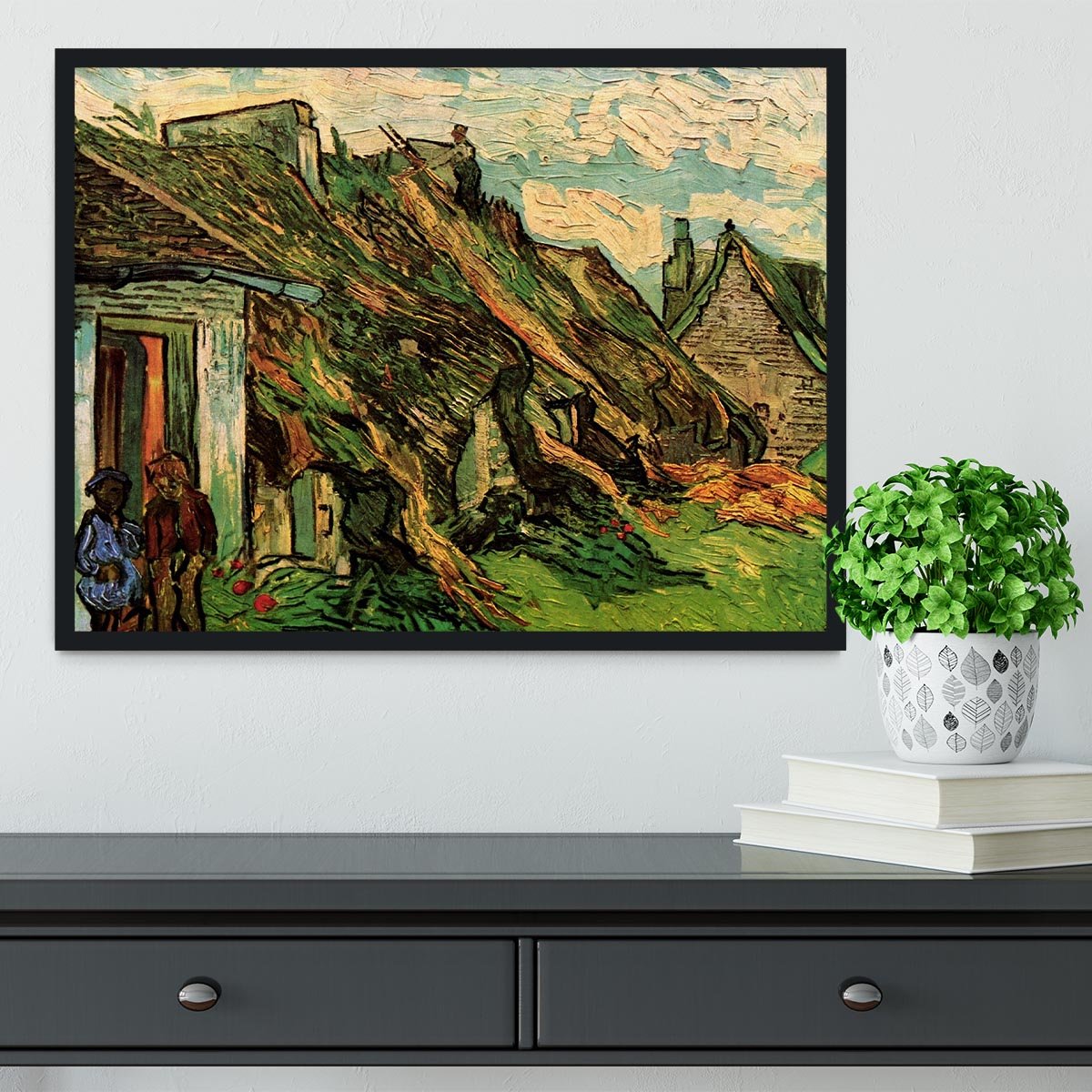 Thatched Sandstone Cottages in Chaponval by Van Gogh Framed Print - Canvas Art Rocks - 2