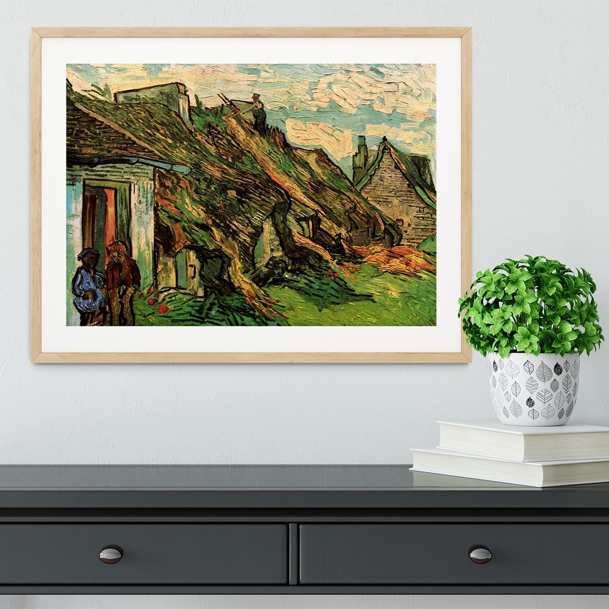 Thatched Sandstone Cottages in Chaponval by Van Gogh Framed Print - Canvas Art Rocks - 3