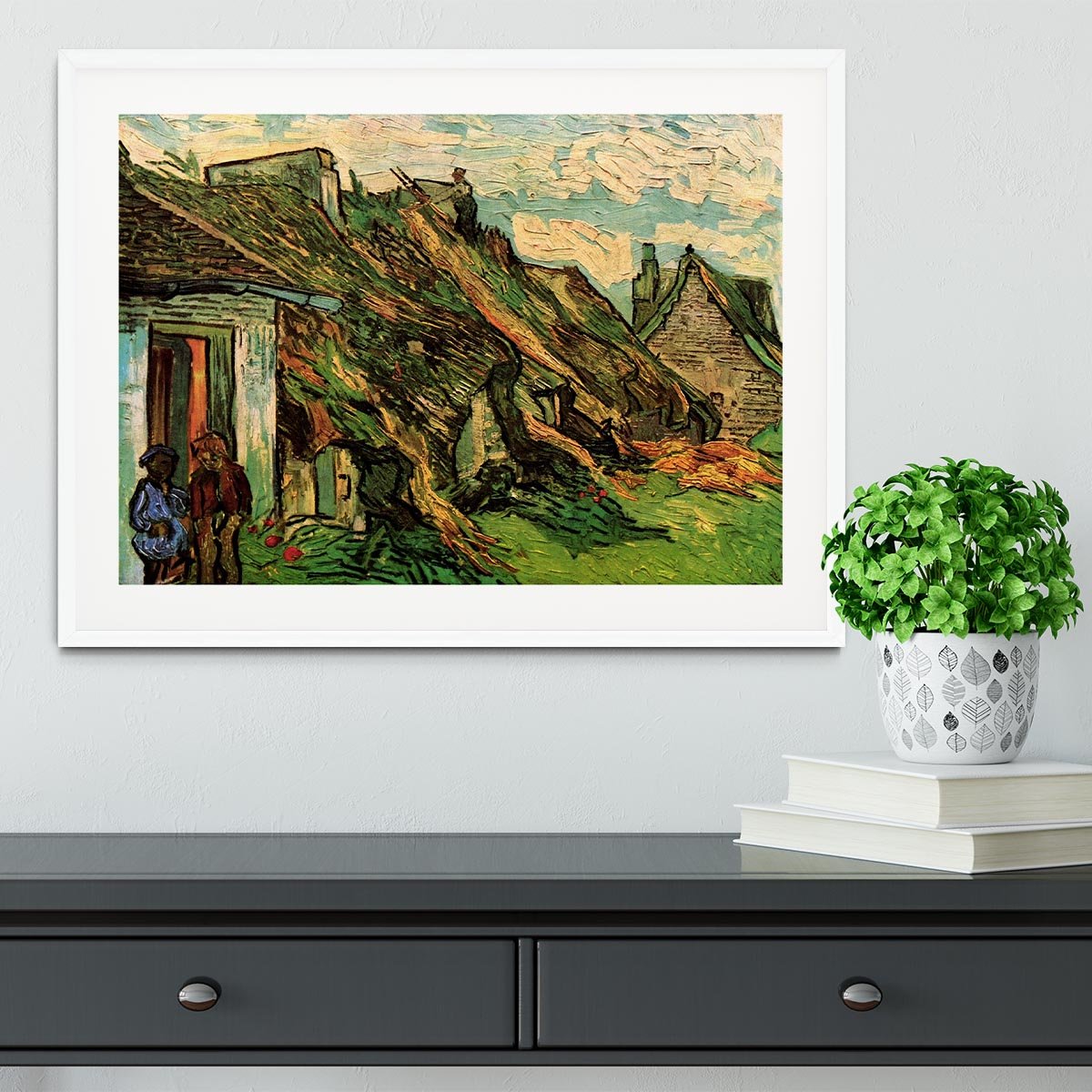 Thatched Sandstone Cottages in Chaponval by Van Gogh Framed Print - Canvas Art Rocks - 5