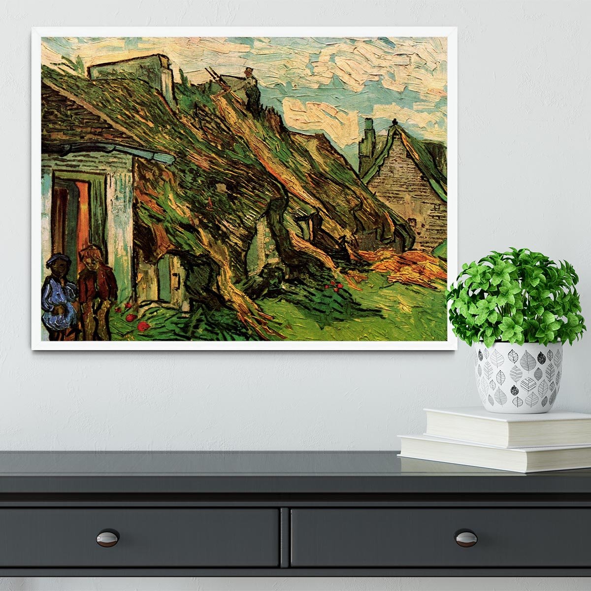 Thatched Sandstone Cottages in Chaponval by Van Gogh Framed Print - Canvas Art Rocks -6