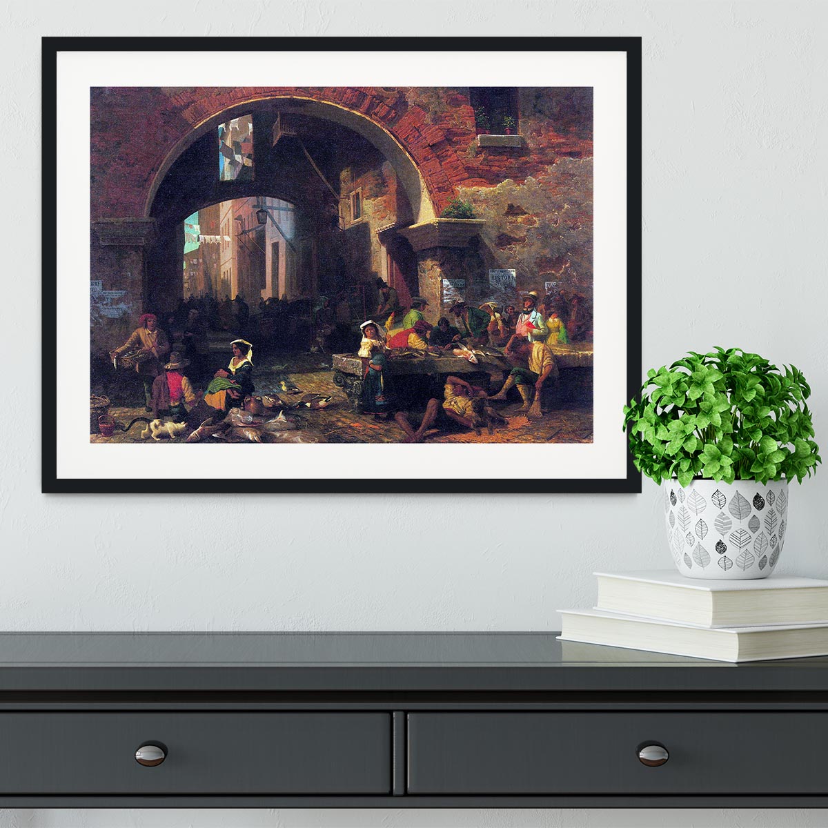 The Arc of Octavius Roman Fish market by Bierstadt Framed Print - Canvas Art Rocks - 1