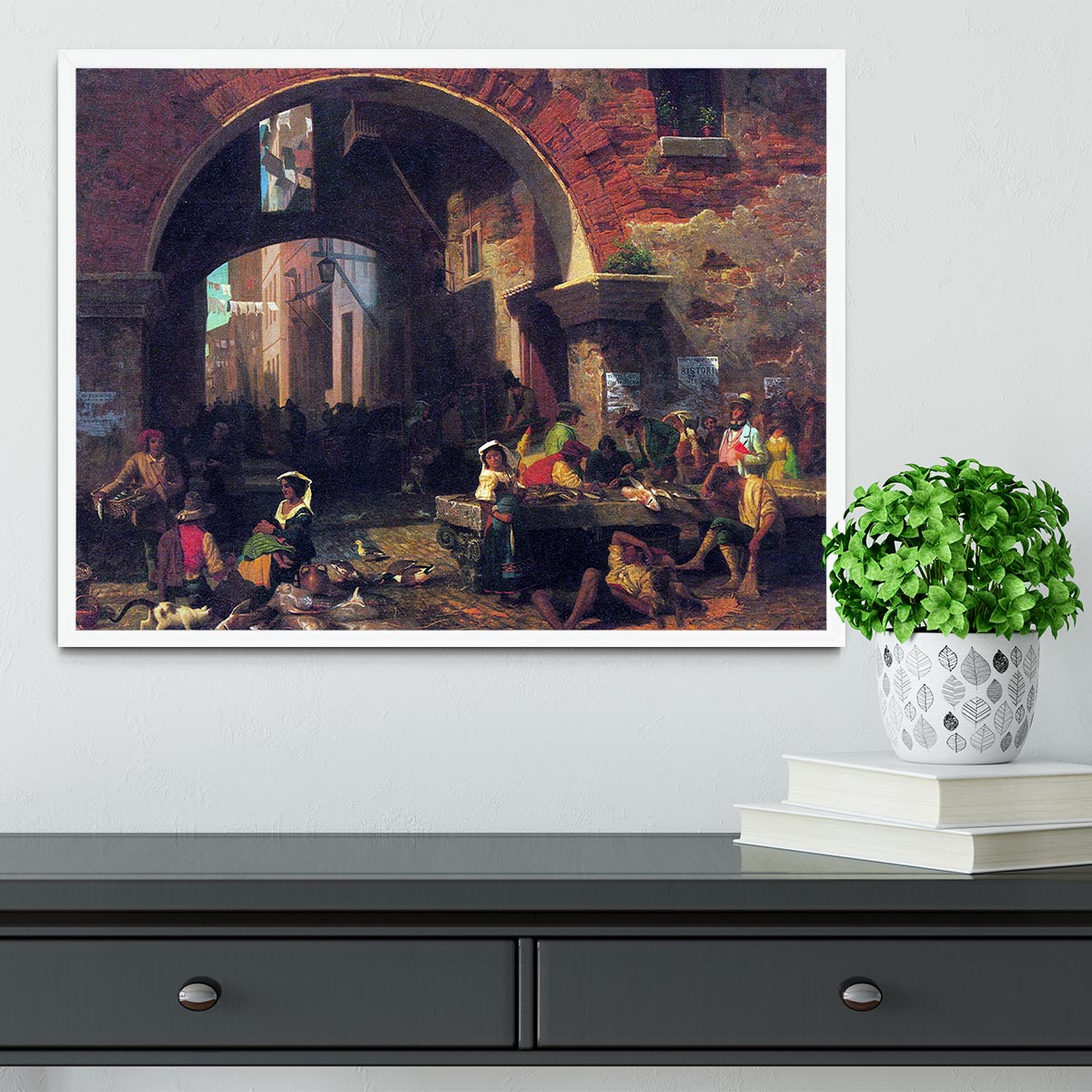 The Arc of Octavius Roman Fish market by Bierstadt Framed Print - Canvas Art Rocks -6