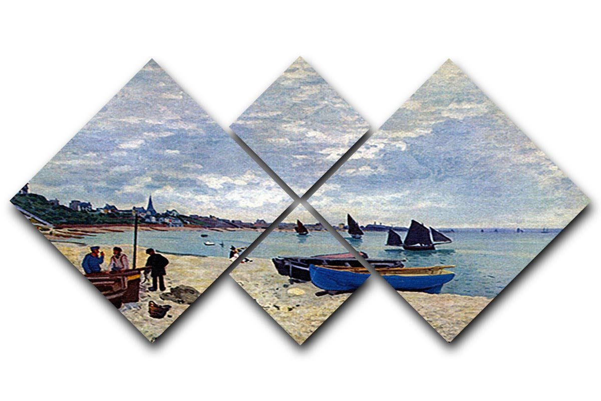 The Beach at Sainte Adresse 2 by Monet 4 Square Multi Panel Canvas  - Canvas Art Rocks - 1