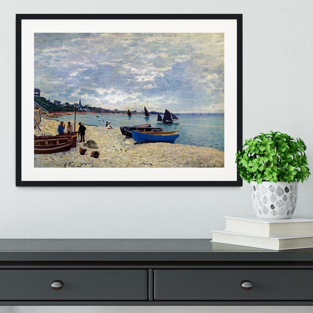 The Beach at Sainte Adresse 2 by Monet Framed Print - Canvas Art Rocks - 1