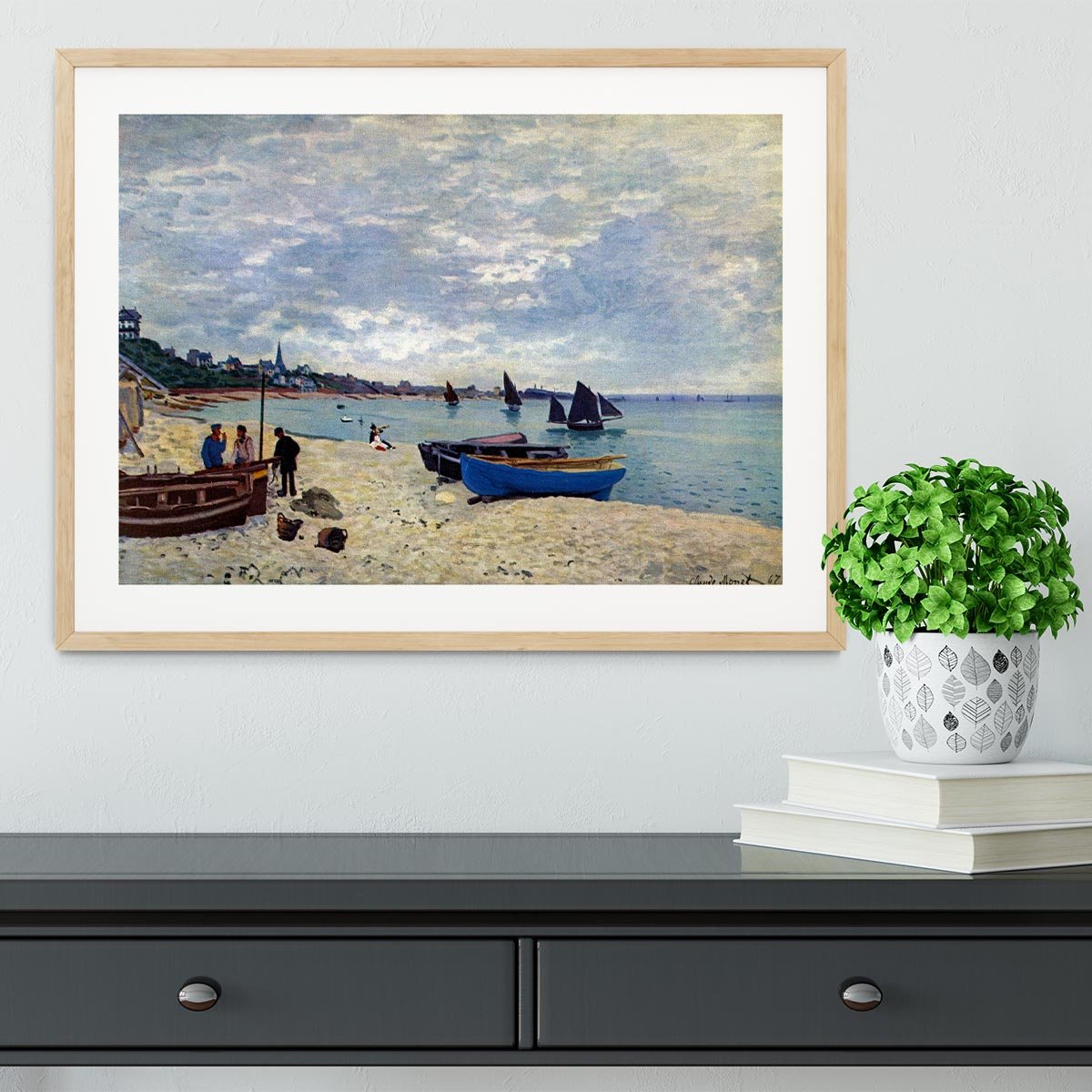The Beach at Sainte Adresse 2 by Monet Framed Print - Canvas Art Rocks - 3