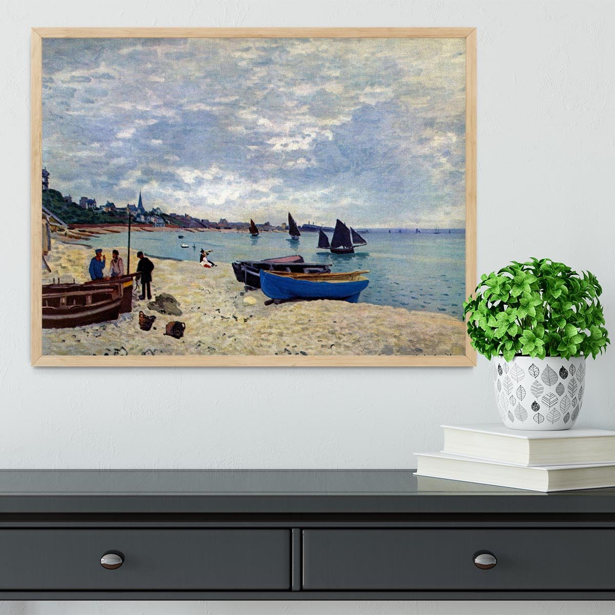 The Beach at Sainte Adresse 2 by Monet Framed Print - Canvas Art Rocks - 4
