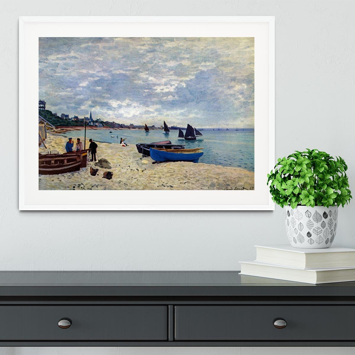 The Beach at Sainte Adresse 2 by Monet Framed Print - Canvas Art Rocks - 5