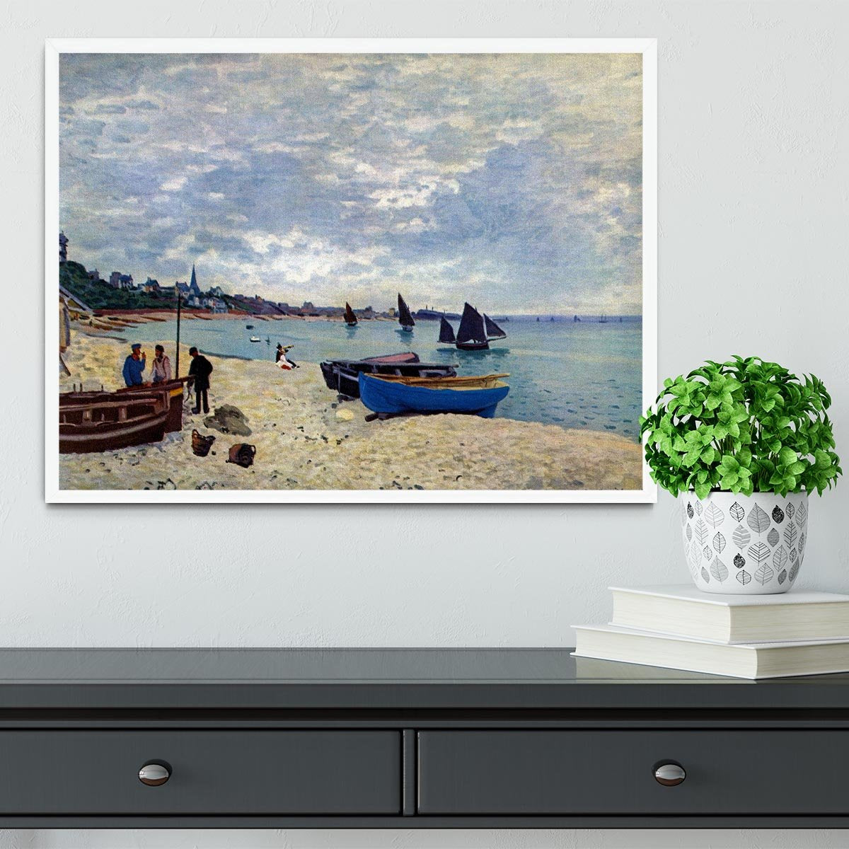 The Beach at Sainte Adresse 2 by Monet Framed Print - Canvas Art Rocks -6