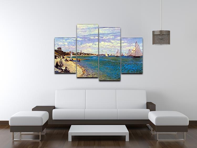 The Beach at Sainte Adresse by Monet 4 Split Panel Canvas - Canvas Art Rocks - 3