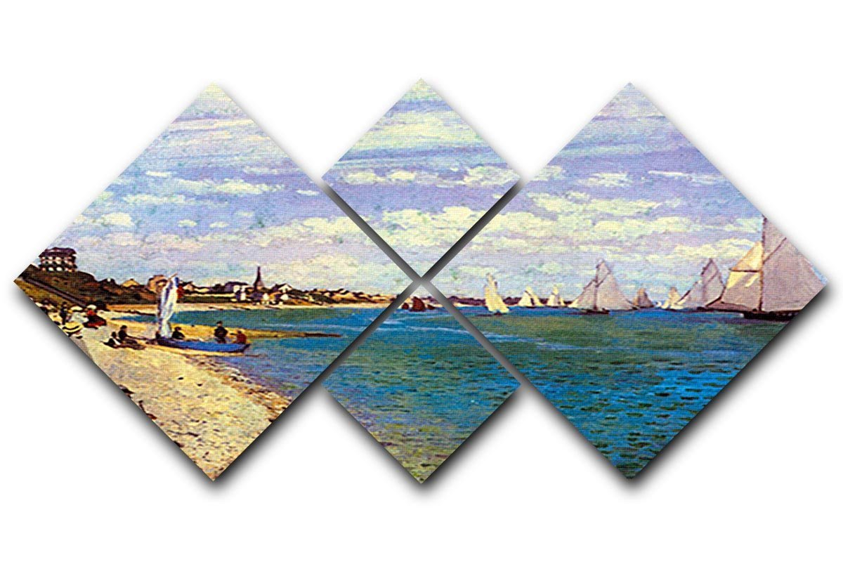 The Beach at Sainte Adresse by Monet 4 Square Multi Panel Canvas  - Canvas Art Rocks - 1